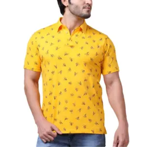 Men's Casual Cotton Printed Polo Neck Half Sleeve T-Shirt (Turmeric)