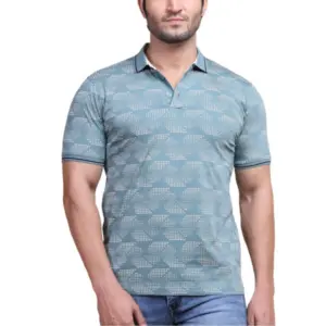 Men's Casual Cotton Printed Polo Neck Half Sleeve T-Shirt (Grey)