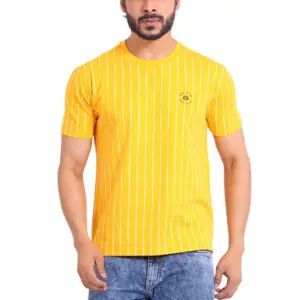 Men's Casual Cotton Printed Round Neck Half Sleeve T-Shirt (Mustard)