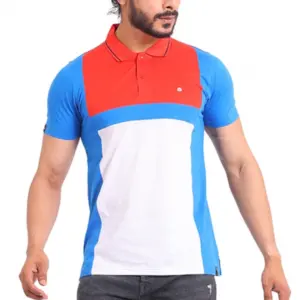 Men's Casual Cotton Printed Polo Neck Half Sleeve T-Shirt (Red)