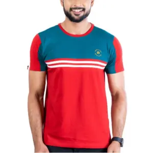 Men's Casual Cotton Printed Round Neck Half Sleeve T-Shirt (Red)