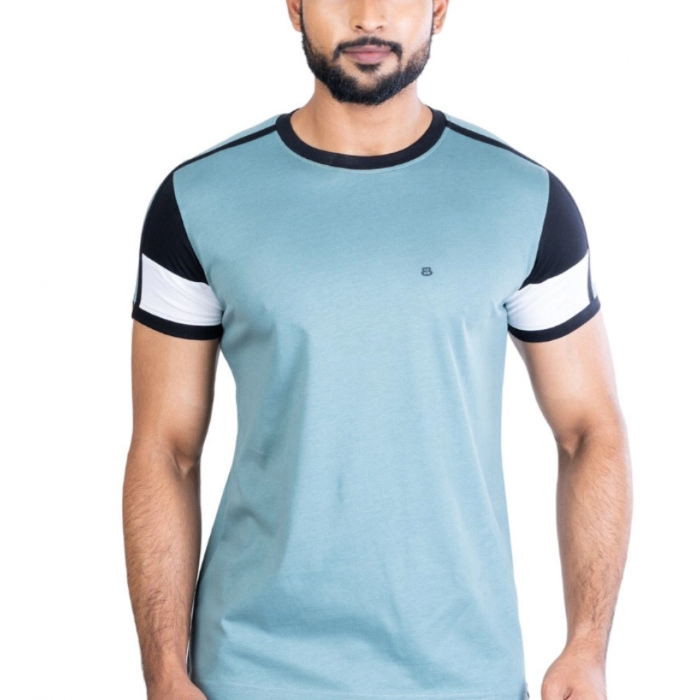 Men's Casual Cotton Printed Round Neck Half Sleeve T-Shirt (Grey)