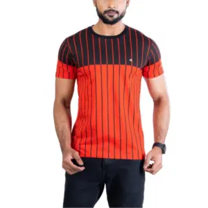 Men's Casual Cotton Printed Round Neck Half Sleeve T-Shirt (Red)