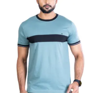 Men's Casual Cotton Printed Round Neck Half Sleeve T-Shirt (Grey)