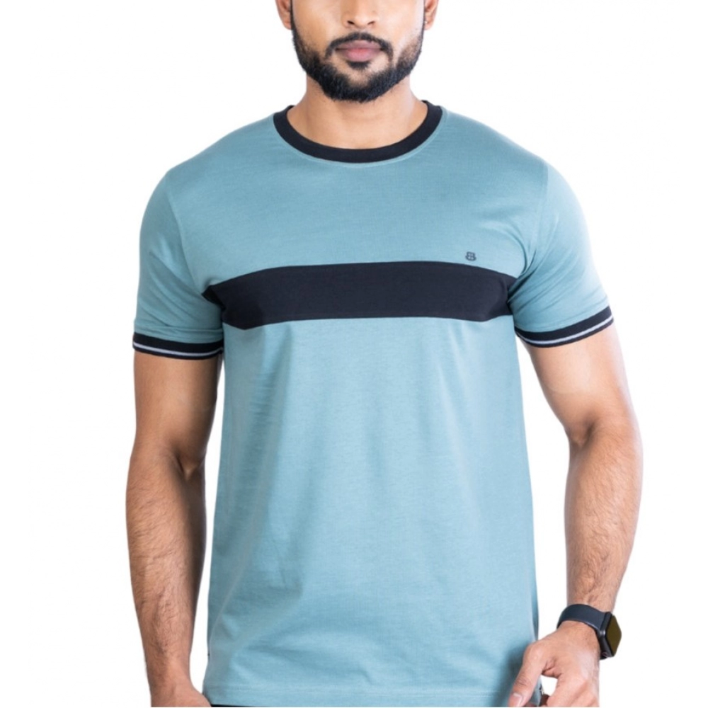 Men's Casual Cotton Printed Round Neck Half Sleeve T-Shirt (Grey)