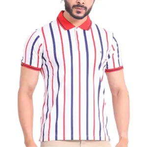 Men's Casual Cotton Printed Polo Neck Half Sleeve T-Shirt (White)