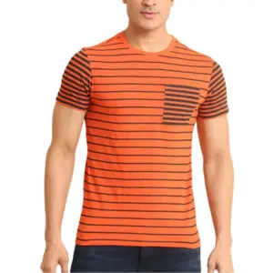 Men's Casual Cotton Printed Round Neck Half Sleeve T-Shirt (Rust)