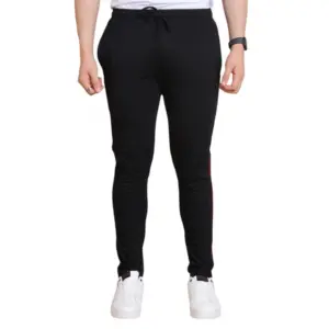 Men's Casual Cotton Striped Full Length Track Pant (Black)