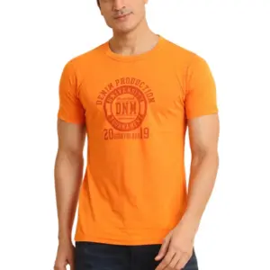 Men's Casual Cotton Printed Round Neck Half Sleeve T-Shirt (Rust)