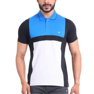 Men's Casual Cotton Printed Polo Neck Half Sleeve T-Shirt (Black)