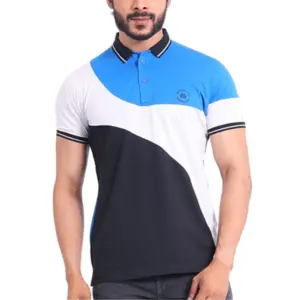 Men's Casual Cotton Printed Polo Neck Half Sleeve T-Shirt (Blue)