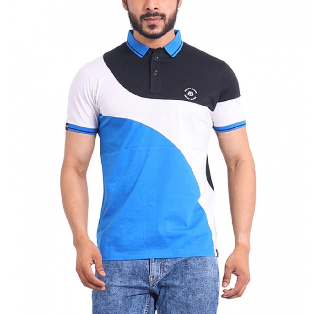 Men's Casual Cotton Printed Polo Neck Half Sleeve T-Shirt (Black)