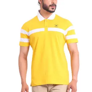 Men's Casual Cotton Printed Polo Neck Half Sleeve T-Shirt (Yellow)