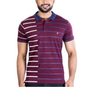 Men's Casual Cotton Printed Polo Neck Half Sleeve T-Shirt (Purple)