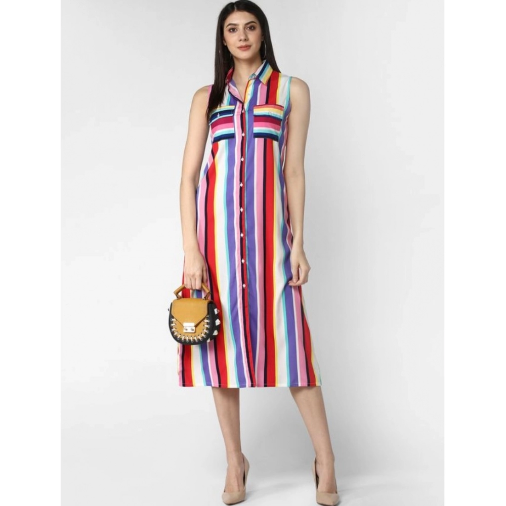 Women's Polyester Striped Sleeveless Calf-length Dress (Multicolor) - Image 5