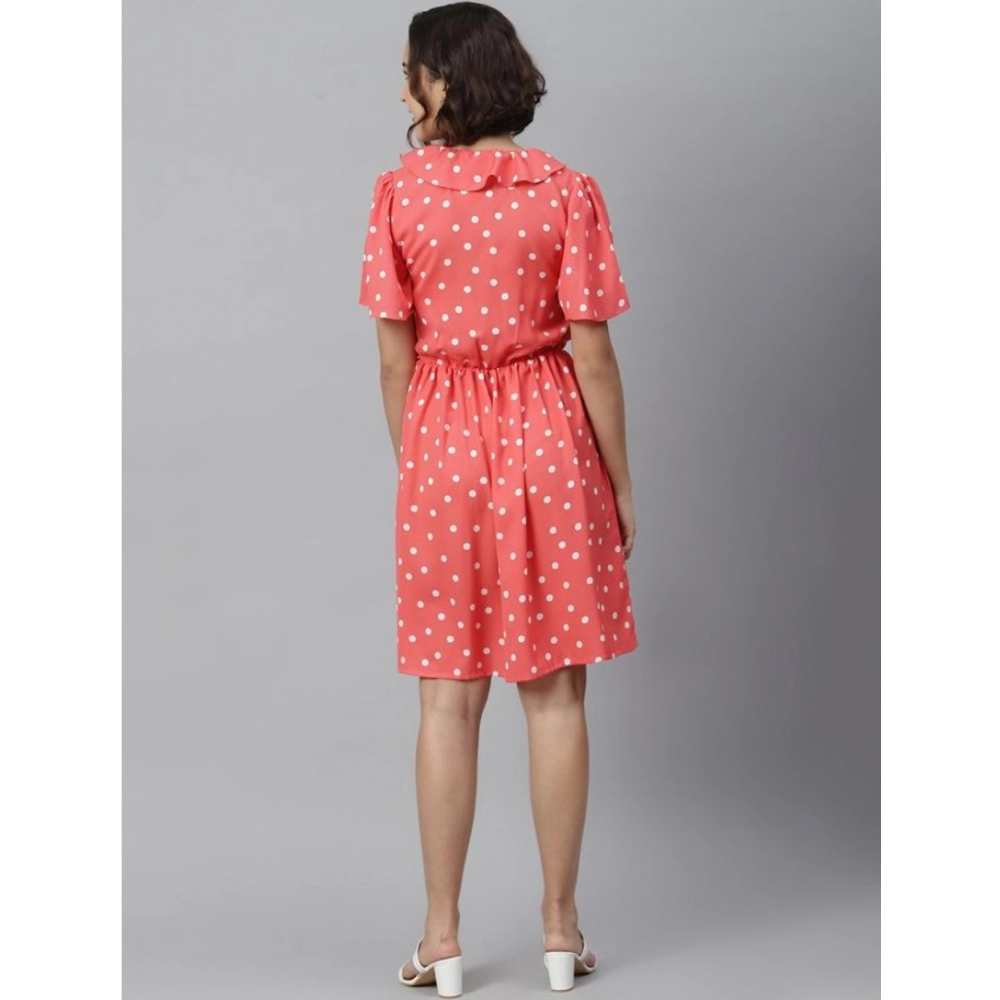 Women's Polyester Polka Flutter Above Knee Dress (Coral) - Image 6