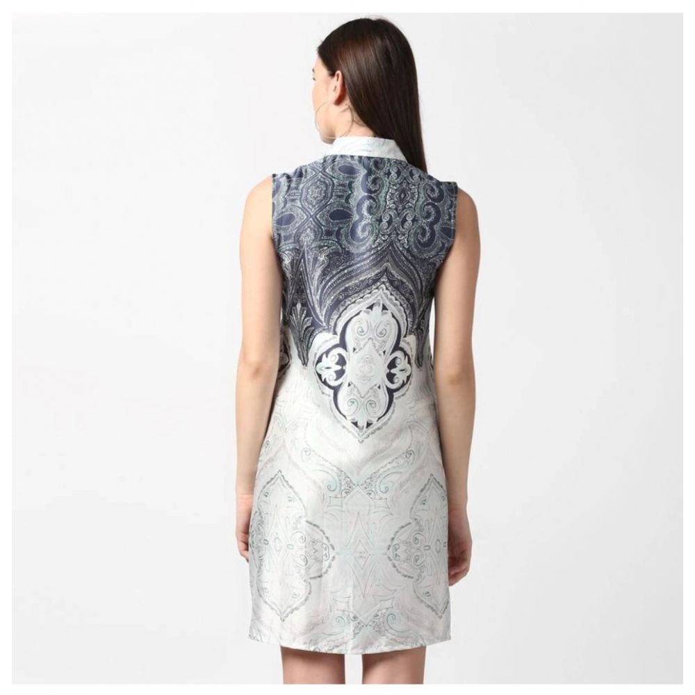 Women's Polyester Printed Sleeveless Above Knee Dress (Blue) - Image 6