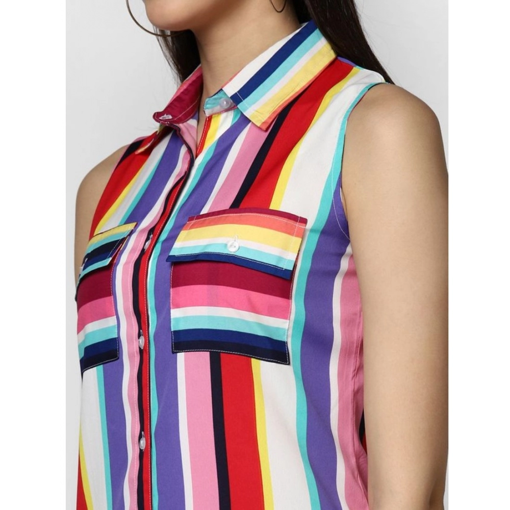 Women's Polyester Striped Sleeveless Calf-length Dress (Multicolor) - Image 2