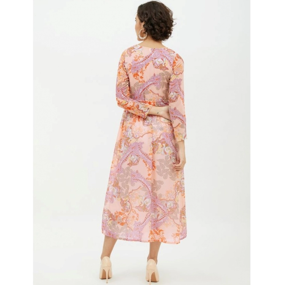 Women's Polyester Printed Long Sleeves Calf-length Dress (Multicolor) - Image 7