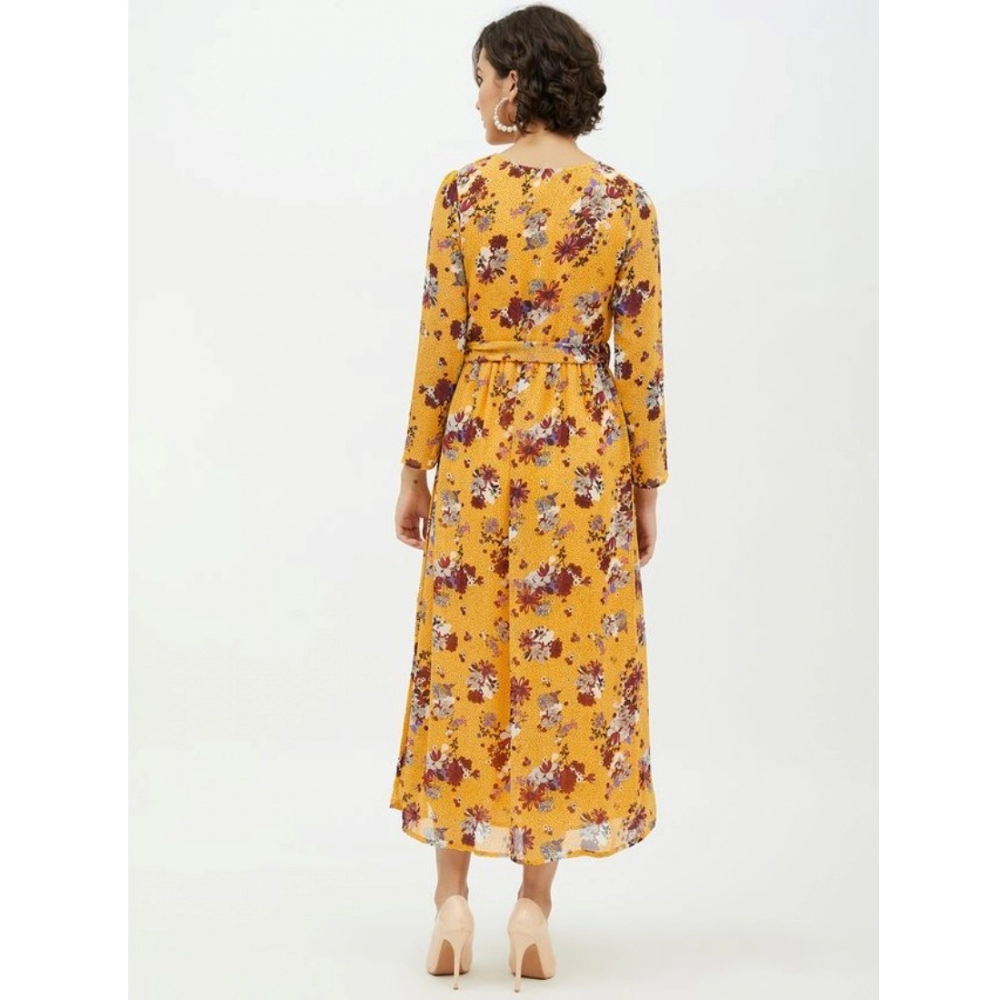 Women's Polyester Floral Long Sleeves Calf-length Dress (Multicolor) - Image 7