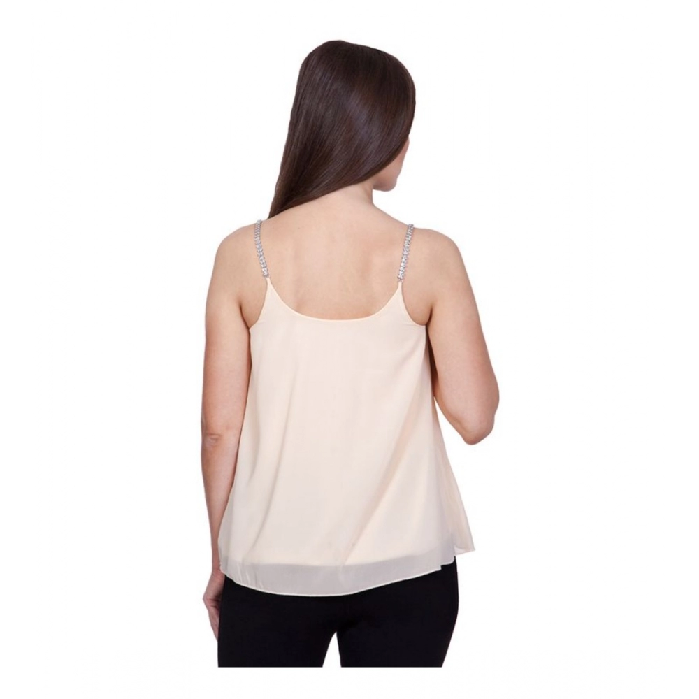 Women's Polyester Solid Shoulder Straps Regular Top (Beige) - Image 6