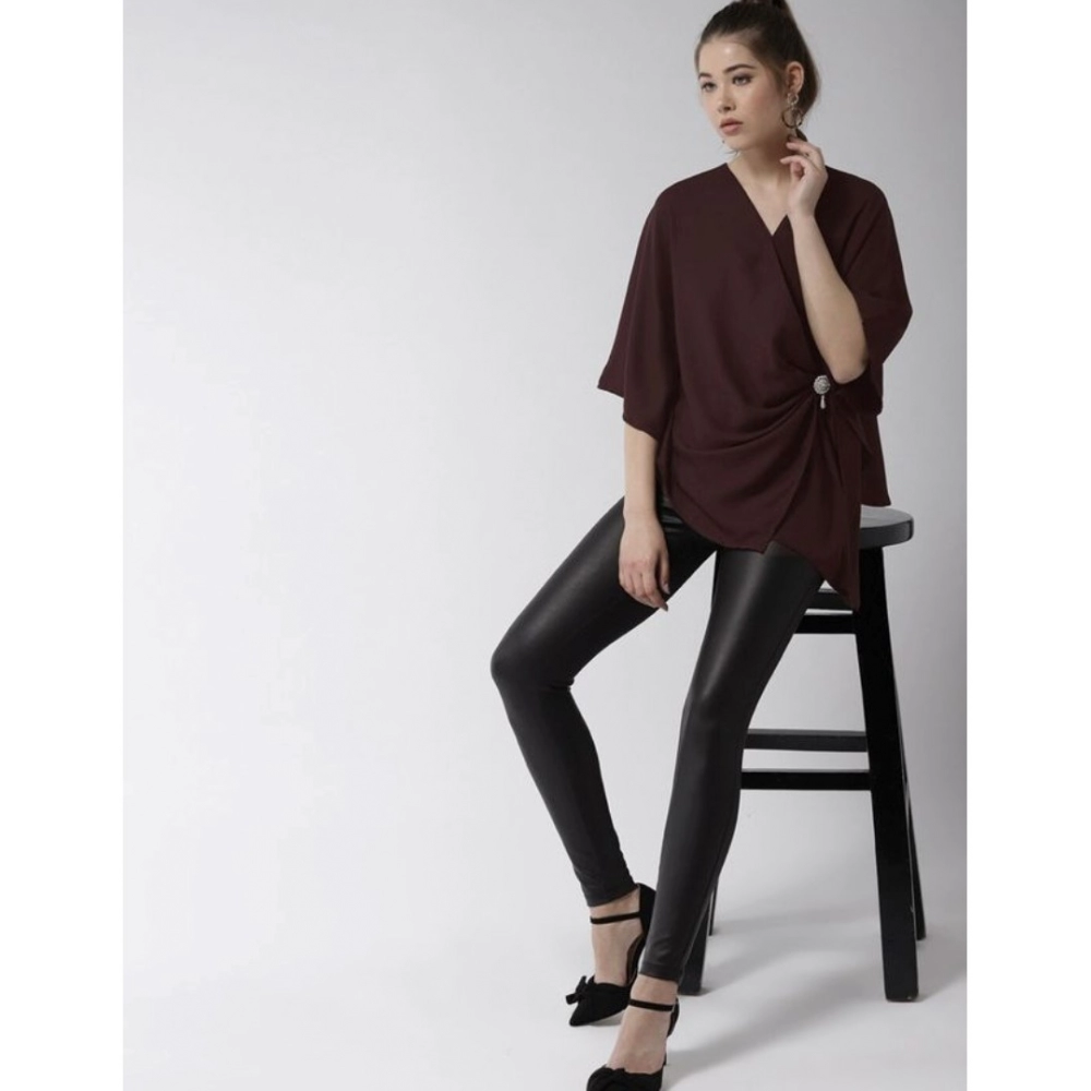 Women's Polyester Solid Cape Sleeve Top (Maroon) - Image 6