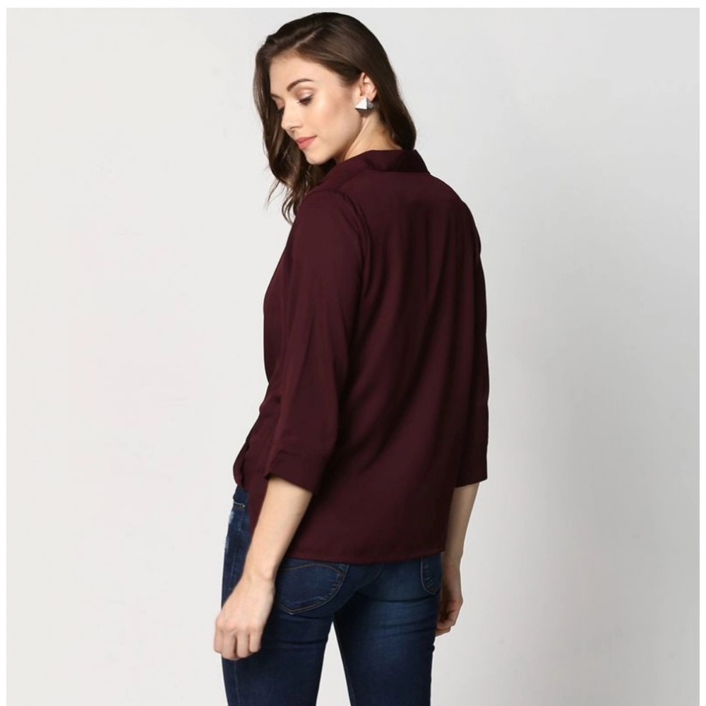 Women's Polyester Solid 3-4th Sleeves Top (Maroon) - Image 7