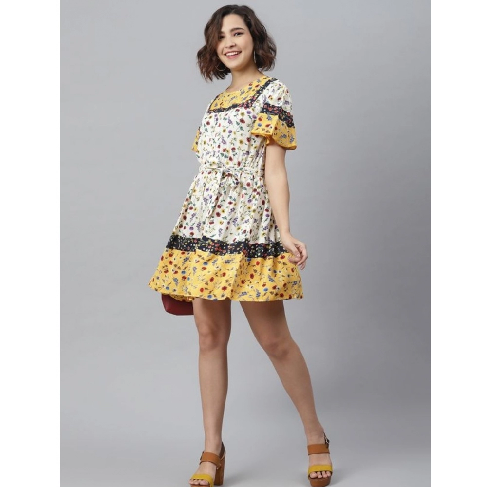 Women's Polyester Floral Flutter Above Knee Dress (Multicolor) - Image 5