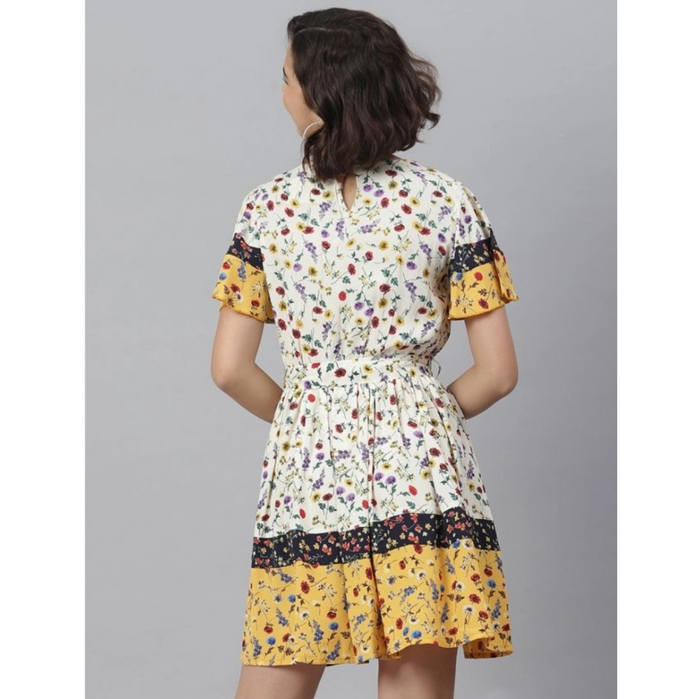 Women's Polyester Floral Flutter Above Knee Dress (Multicolor) - Image 6