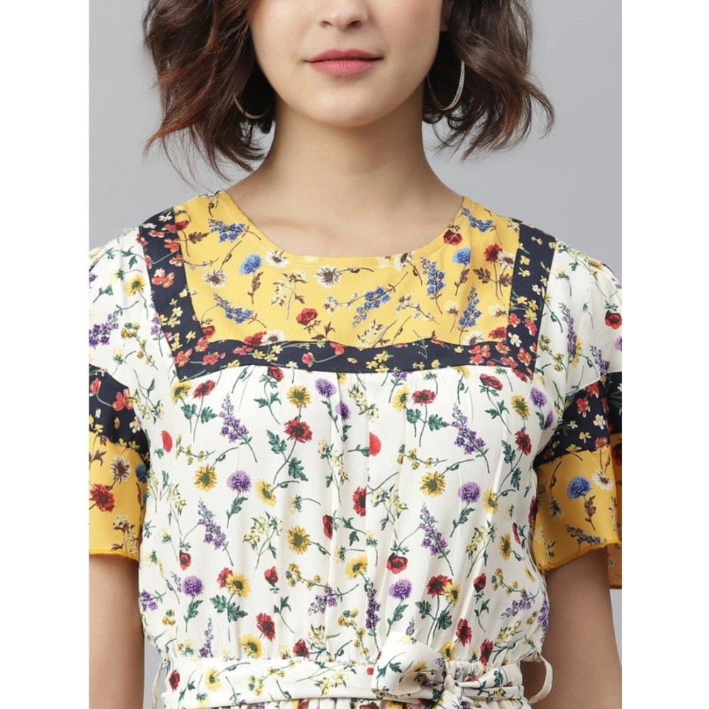 Women's Polyester Floral Flutter Above Knee Dress (Multicolor) - Image 2