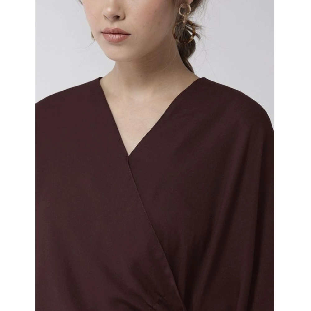 Women's Polyester Solid Cape Sleeve Top (Maroon) - Image 3