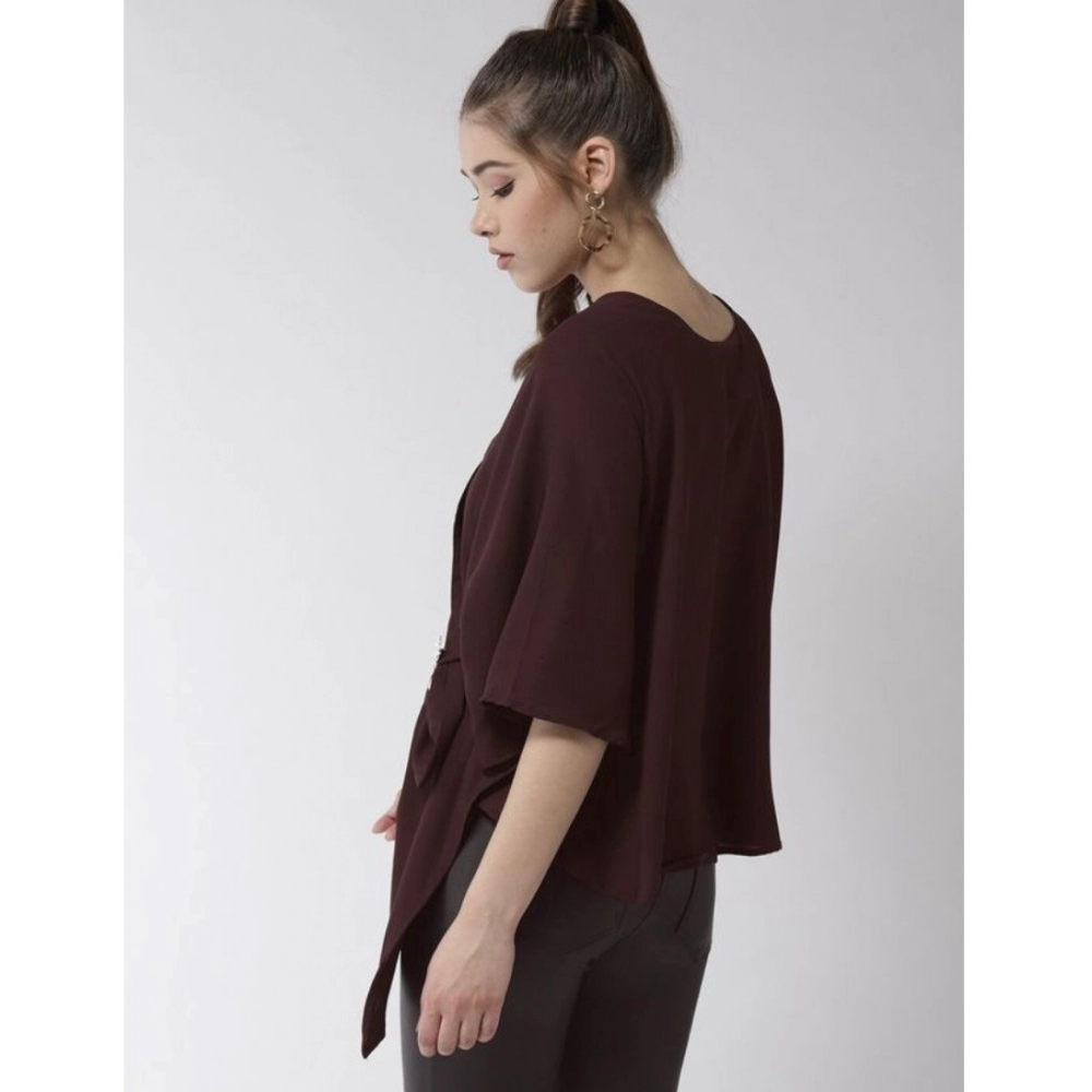 Women's Polyester Solid Cape Sleeve Top (Maroon) - Image 5