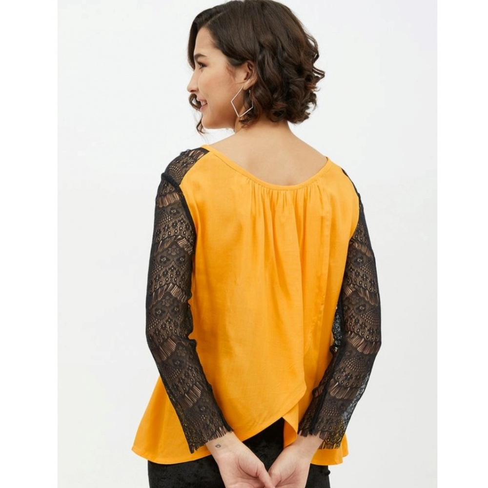 Women's Rayon Lace Inserts Long Sleeves Top (Yellow) - Image 7