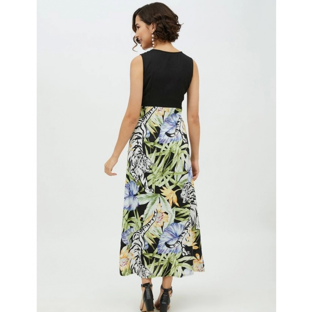 Women's Rayon Floral Sleeveless Calf-length Dress (Multicolor) - Image 7