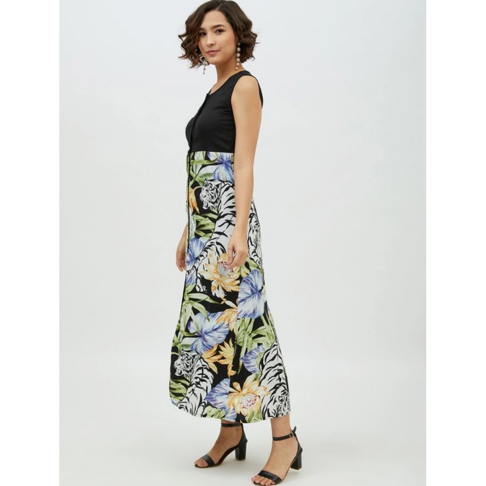 Women's Rayon Floral Sleeveless Calf-length Dress (Multicolor) - Image 3