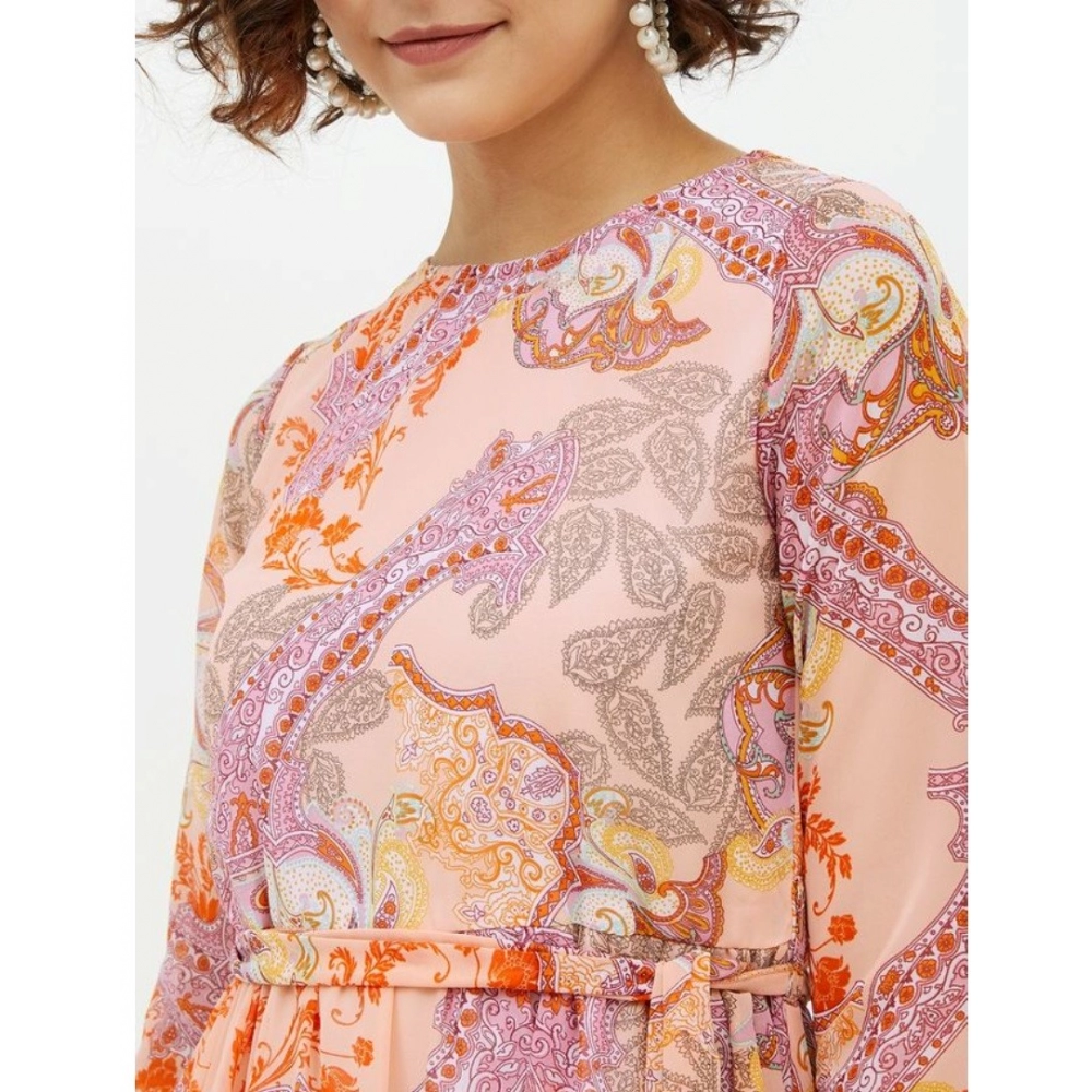 Women's Polyester Printed Long Sleeves Calf-length Dress (Multicolor) - Image 2