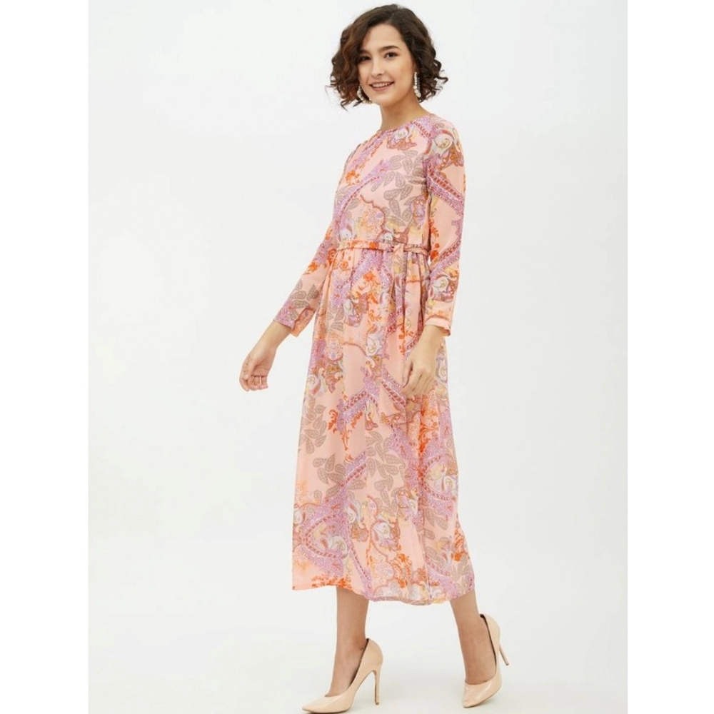 Women's Polyester Printed Long Sleeves Calf-length Dress (Multicolor) - Image 3