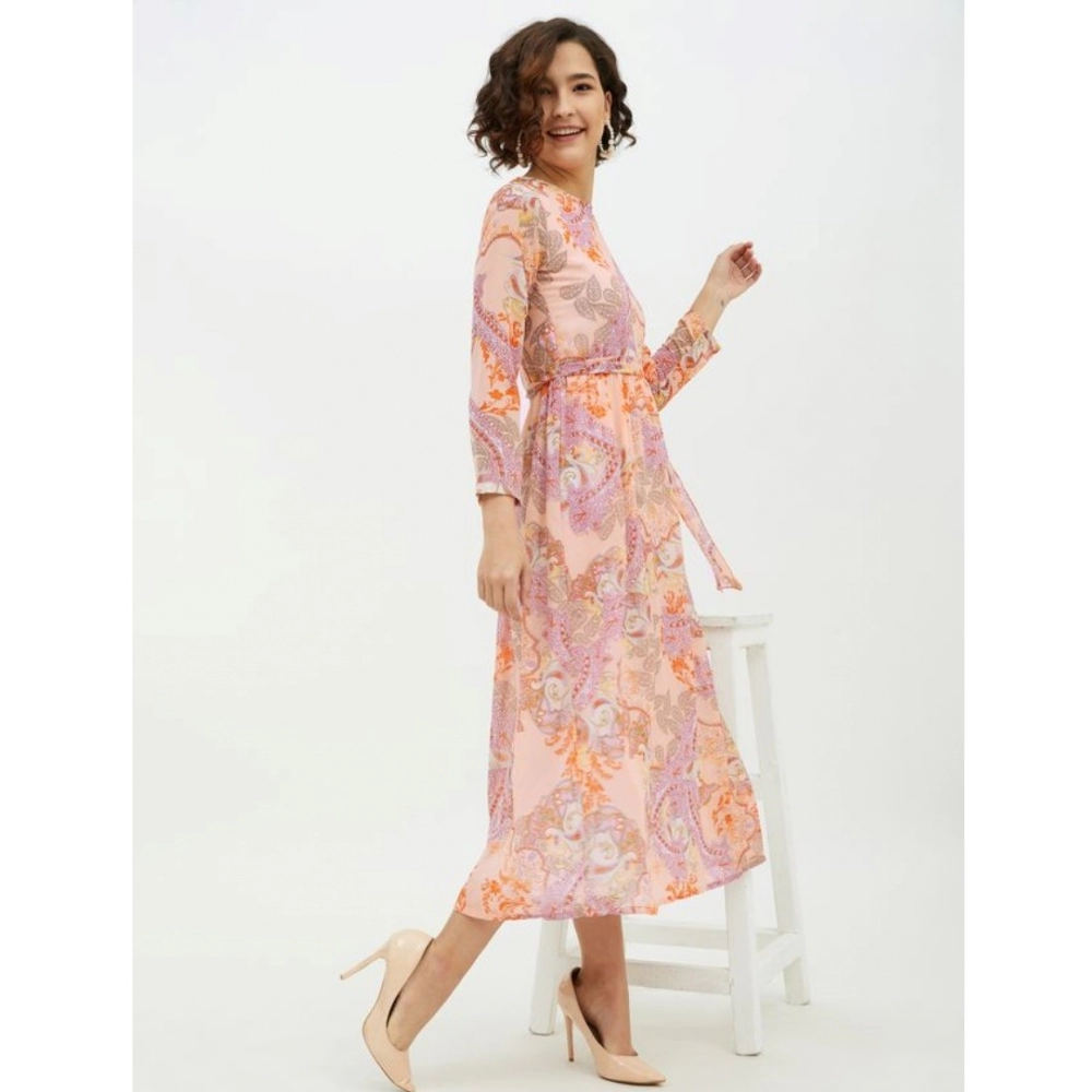 Women's Polyester Printed Long Sleeves Calf-length Dress (Multicolor) - Image 6