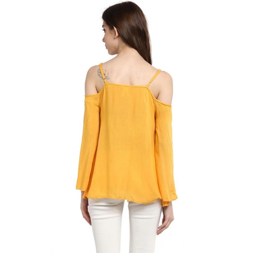 Women's Rayon Embellished Cold Shoulder Regular Top (Mustard Yellow) - Image 7
