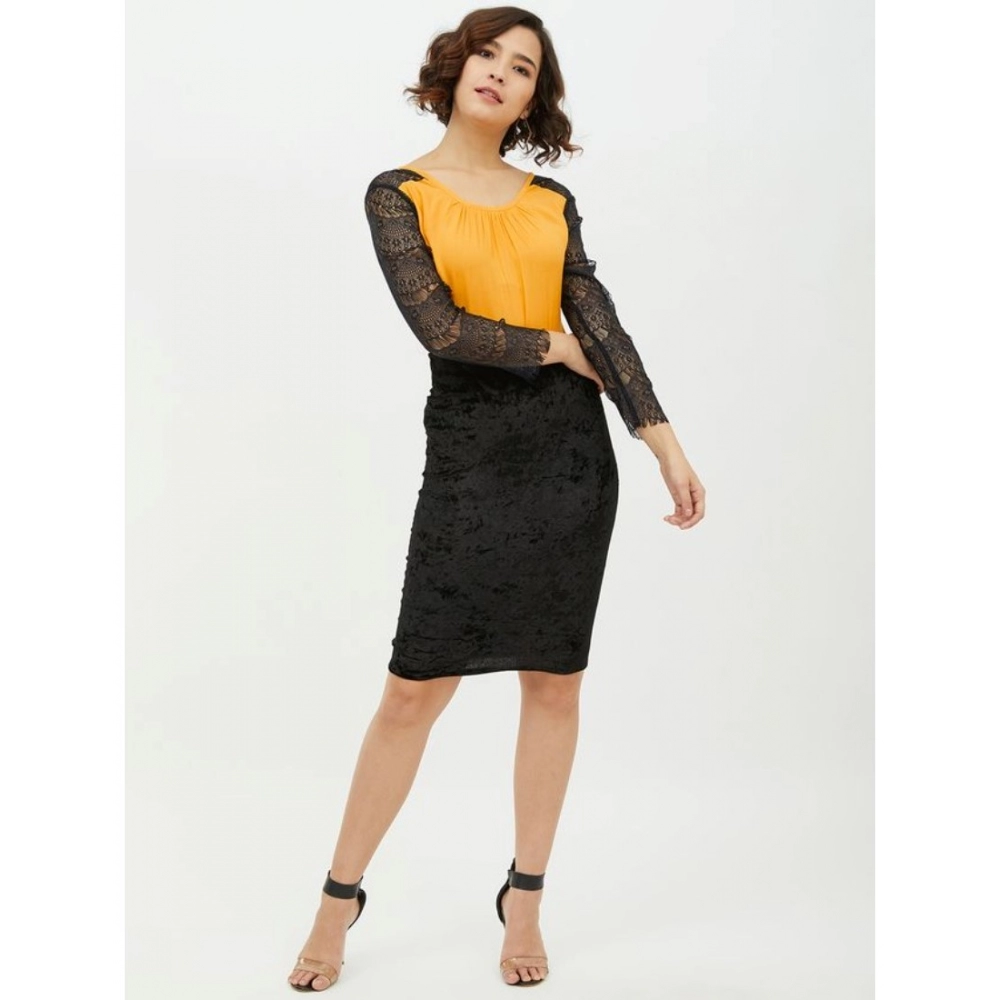 Women's Rayon Lace Inserts Long Sleeves Top (Yellow) - Image 6