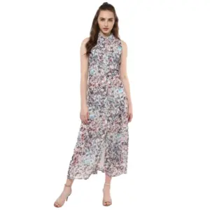 Women's Polyester Chiffon Printed Sleeveless Dress (Multicolor)