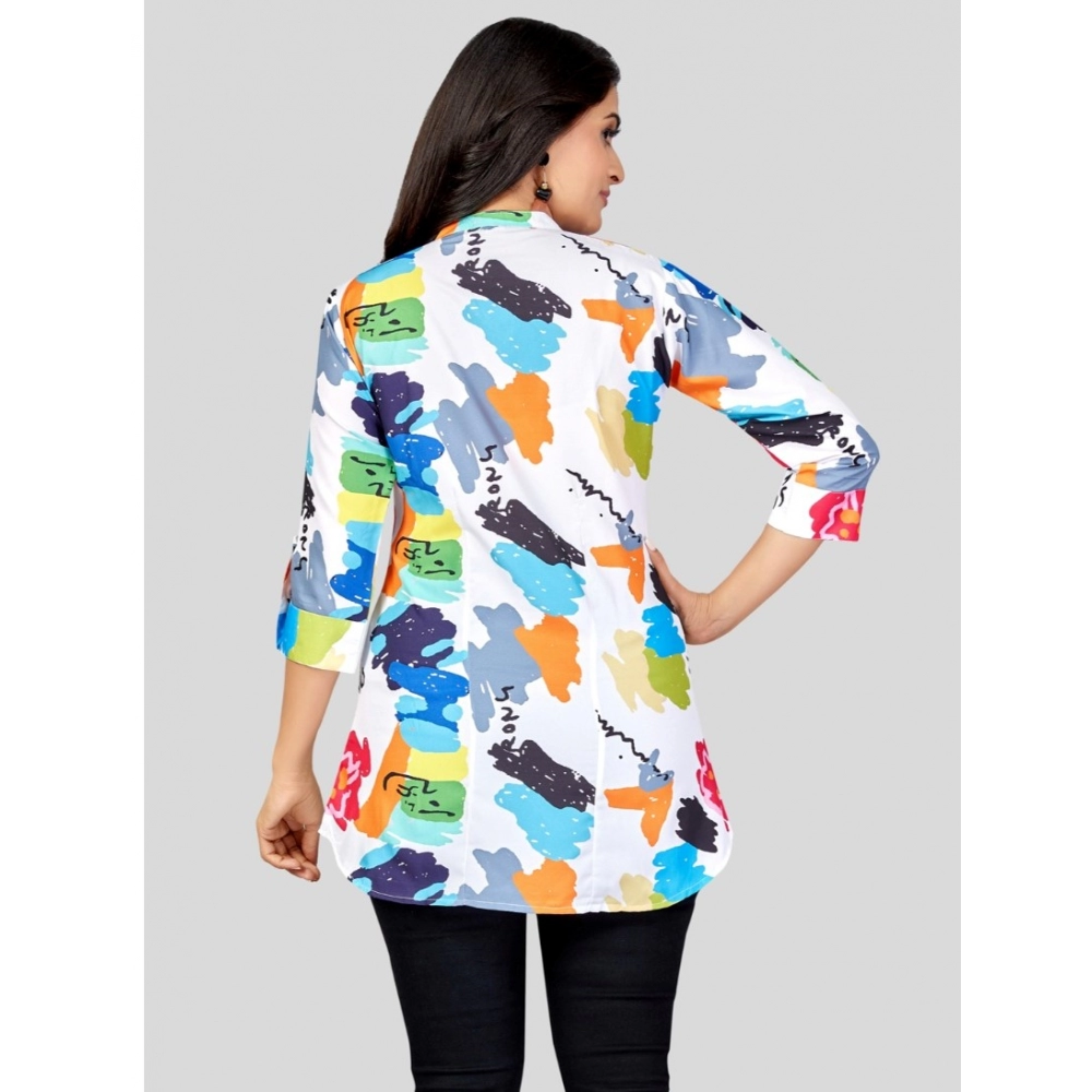 Women's Poly Crepe Mandarin Collar 3/4 Sleeves Short Top (Multicolor) - Image 6