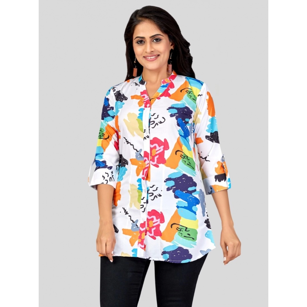 Women's Poly Crepe Mandarin Collar 3/4 Sleeves Short Top (Multicolor) - Image 2