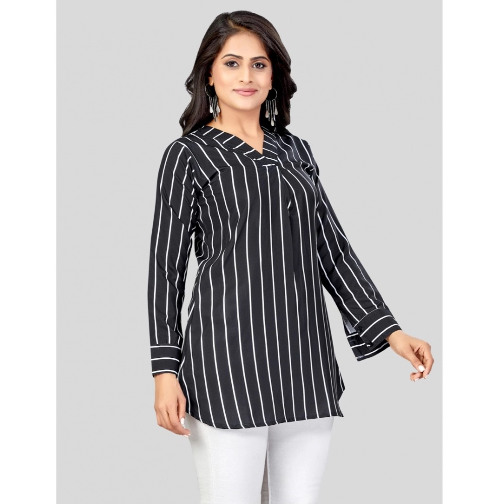 Women's Poly Crepe V-Neck Full Sleeves Short Top (Black) - Image 5