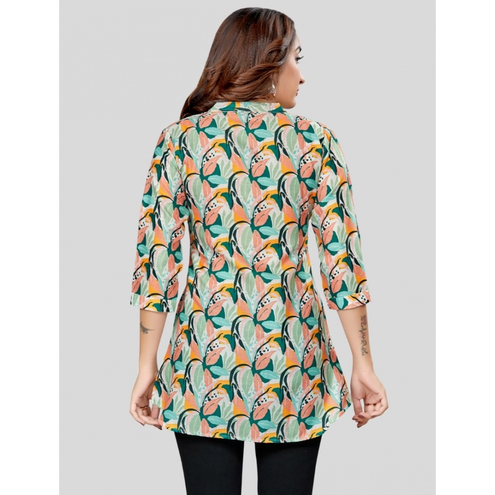 Women's Cotton Blend Mandarin Collar 3/4 Sleeves Short Top (Cream) - Image 6