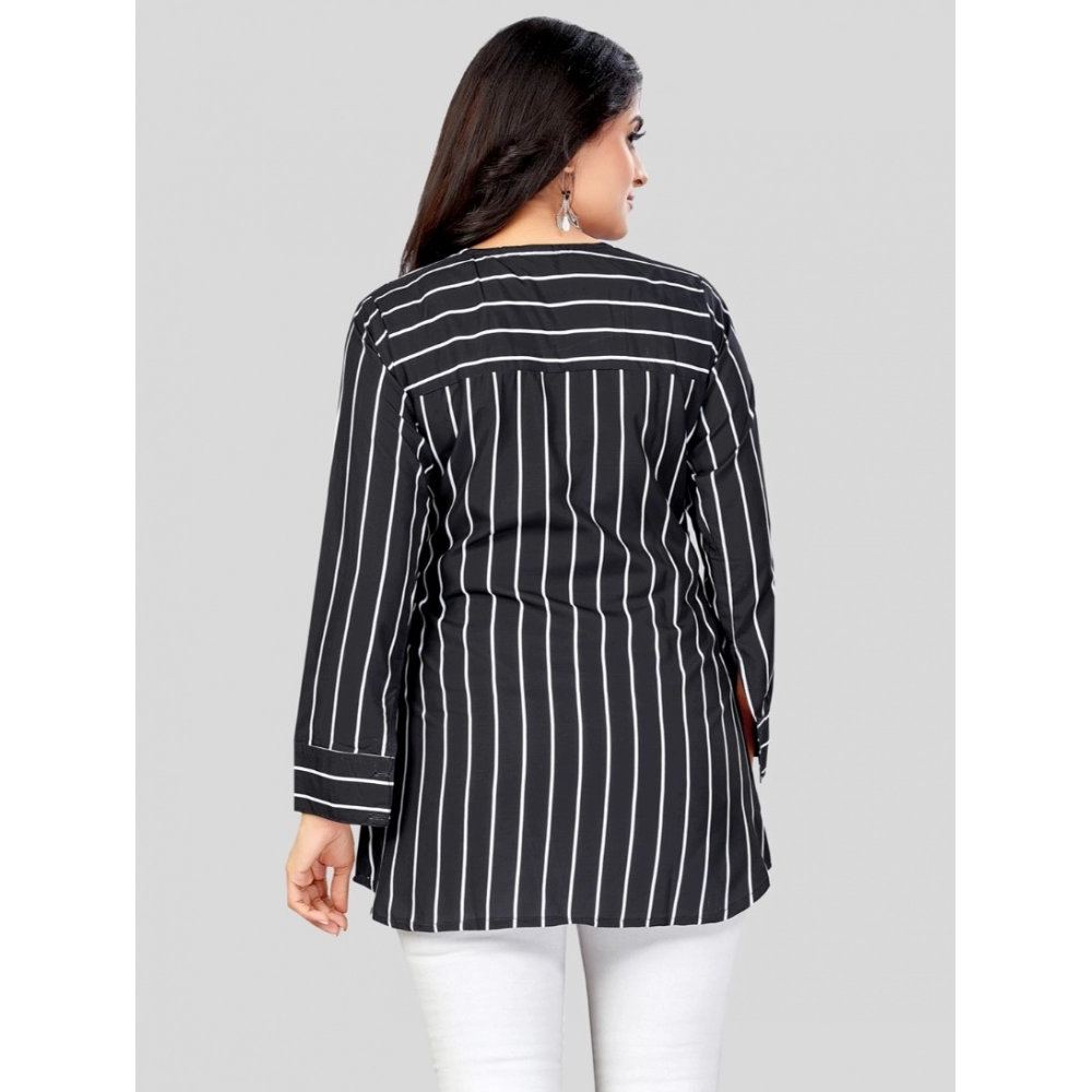 Women's Poly Crepe V-Neck Full Sleeves Short Top (Black) - Image 6