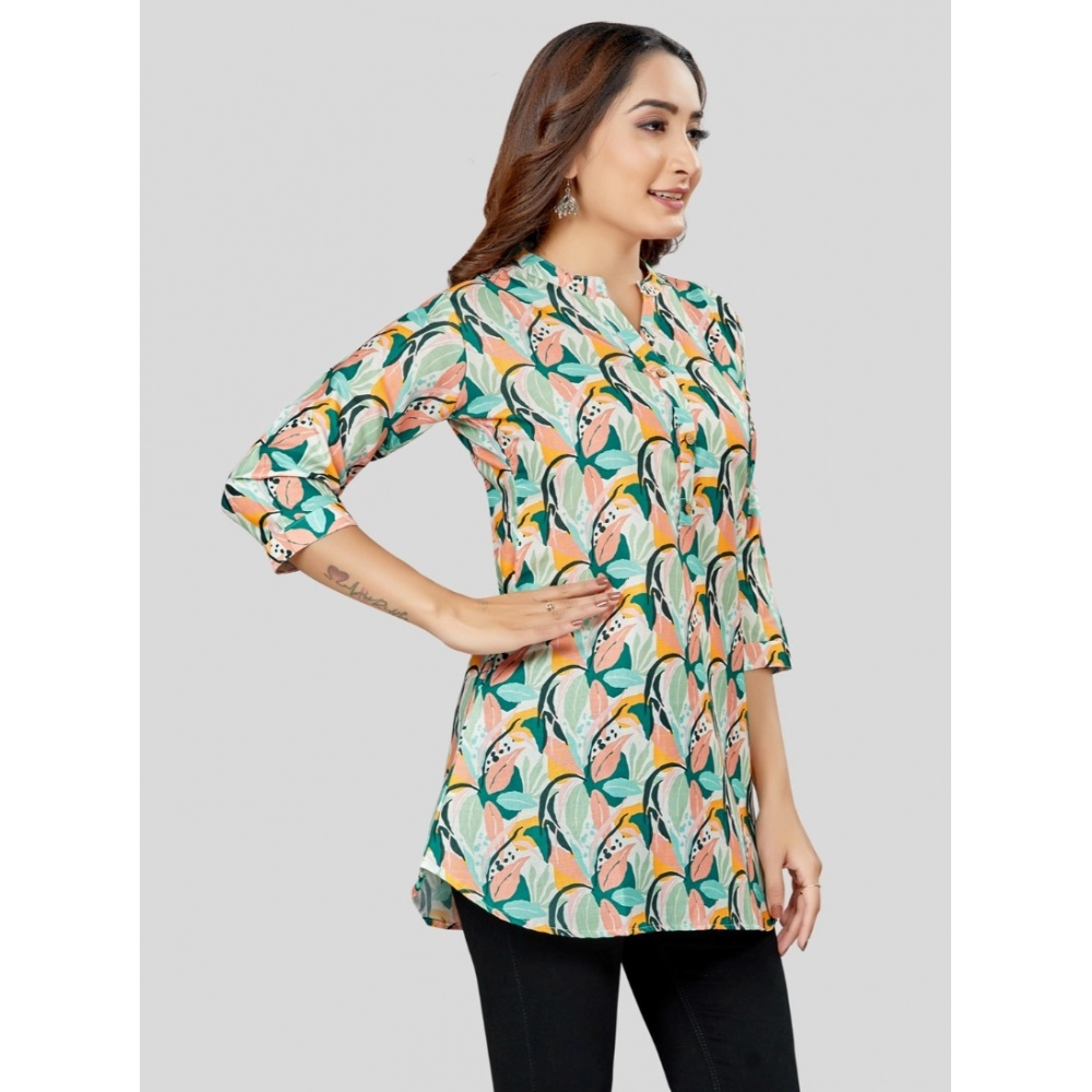 Women's Cotton Blend Mandarin Collar 3/4 Sleeves Short Top (Cream) - Image 5