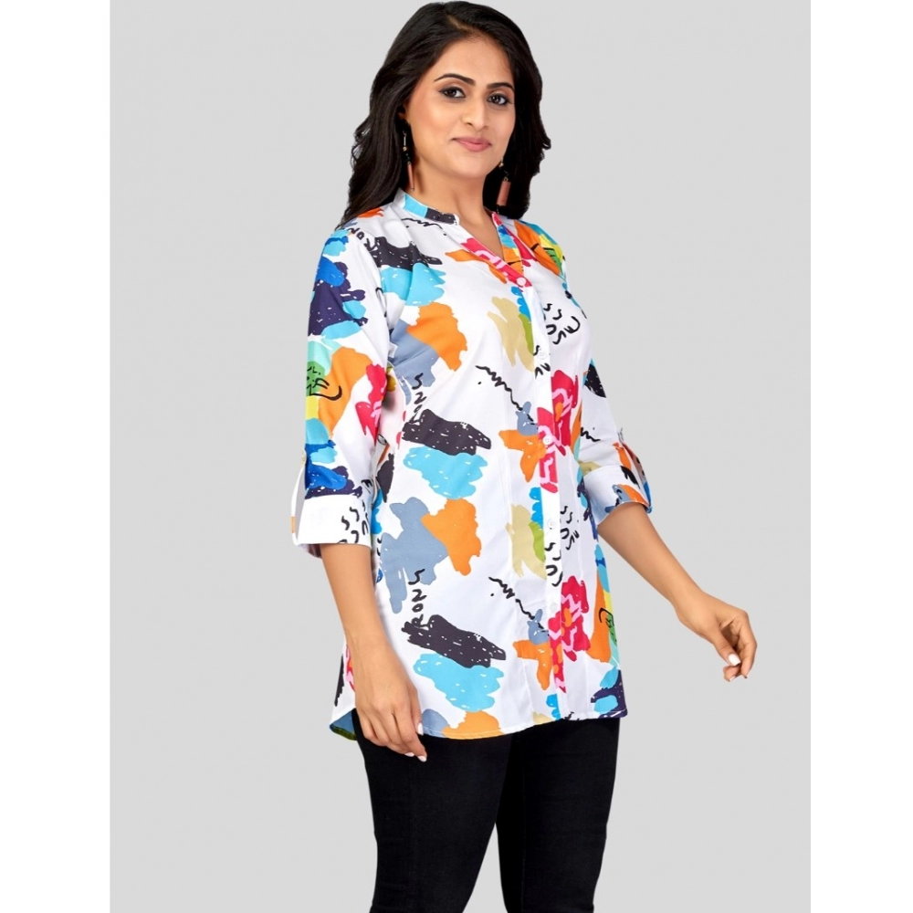 Women's Poly Crepe Mandarin Collar 3/4 Sleeves Short Top (Multicolor) - Image 5