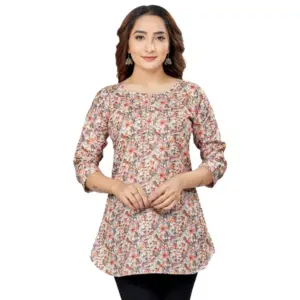 Women's Cotton Blend Round Neck 3/4 Sleeves Short Top (Multicolor)