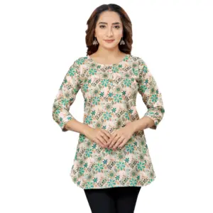 Women's Cotton Blend Round Neck 3/4 Sleeves Short Top (Multicolor)